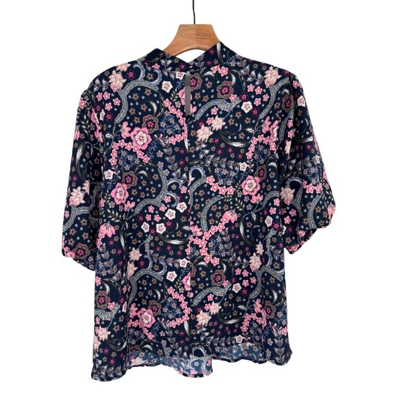 LOFT Bloom Twist Bubble Sleeve Blouse Short Sleeves size XL womens floral - Picture 9 of 11